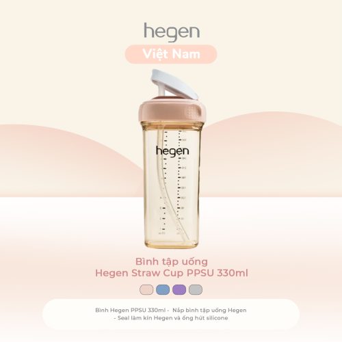 Bình tập uống Hegen PPSU 330ml Straw Cup V3, Pink