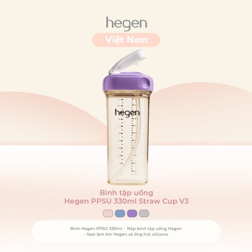 Bình tập uống Hegen PPSU 330ml Straw Cup V3, Purple