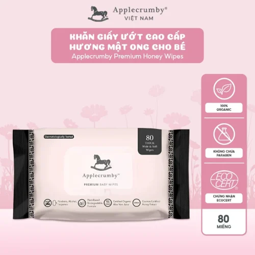 Khăn giấy ướt cao cấp 80 miếng Applecrumby Premium Honey Wipes, hương mật ong