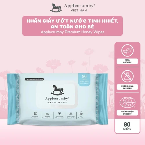 Khăn giấy ướt cao cấp 80 miếng Applecrumby Pure Water Wipes, nước tinh khiết