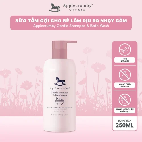 Sữa tắm gội là dịu cho da nhạy cảm Applecrumby Gentle Shampoo & Bath Wash, 250ml