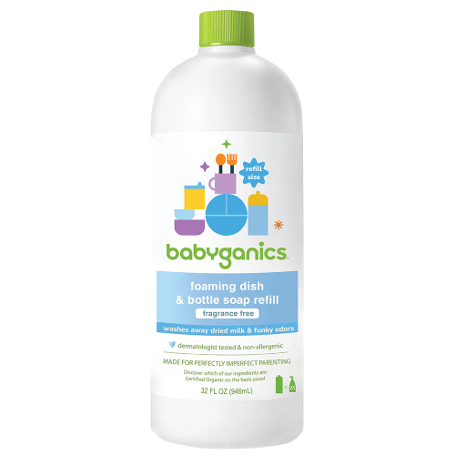 Nước rửa Bình & Đồ dùng Organic Babyganics Foaming Dish & Bottle Soap Refill Fragrance Free, 32oz/946ml