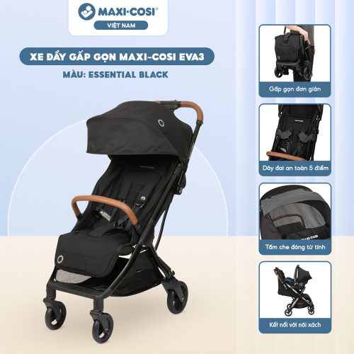 Xe đẩy gấp gọn Maxi-Cosi Eva3, Essential Black