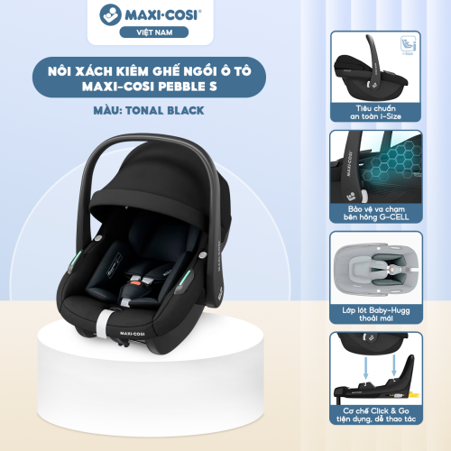 Nôi xách kiêm ghế ngồi ô tô Maxi-Cosi Pebble S (từ 0 -15 tháng), Tonal Black