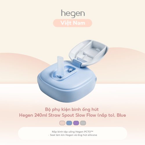 Bộ phụ kiện bình ống hút Hegen 240ml Straw Spout Slow Flow (nắp to), Blue
