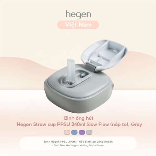 Bộ phụ kiện bình ống hút Hegen 240ml Straw Spout Slow Flow (nắp to), Grey