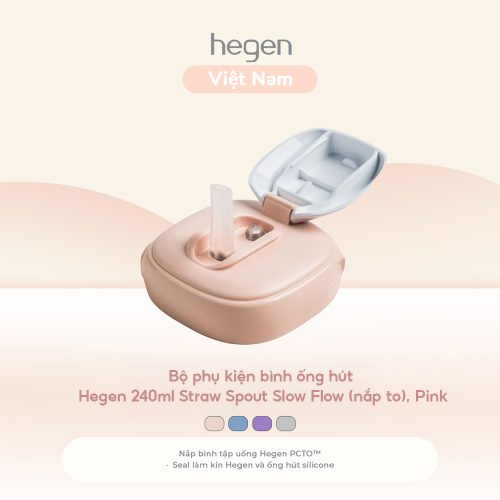 Bộ phụ kiện bình tập uống Hegen 240ml Straw Spout Slow Flow (nắp to), Pink