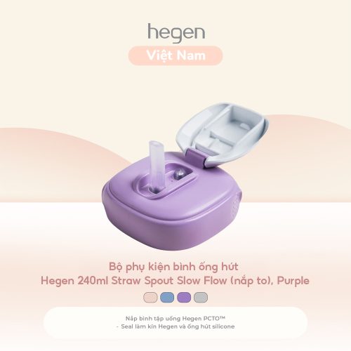 Bộ phụ kiện bình ống hút Hegen 240ml Straw Spout Slow Flow (nắp to), Purple