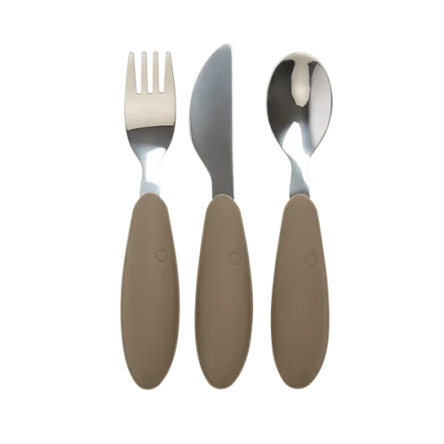 Bộ dao, muỗng và nĩa ăn dặm BIBS Cutlery Set, Dark Oak