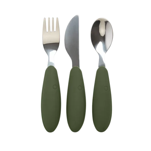 Bộ dao, muỗng và nĩa ăn dặm BIBS Cutlery Set, Green