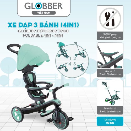 Xe đạp 3 bánh Globber Explorer Trike 4 in 1 từ 10 tháng - 5 tuổi, Mint