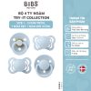 Bộ 4 ty ngậm 2 cao su, 2 silicone (2 tròn, 1 dẹt, 1 đối xứng) BIBS Try-it Collection Size 1 (0-6 tháng), Baby Blue.