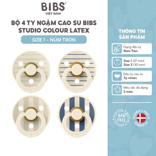 Bộ 4 ti ngậm cao su BIBS Studio Colour Latex Size 1 (từ 0-6 tháng), Pin Ivory Vanilla Mix/Pin Ivory Steel Blue Mix.
