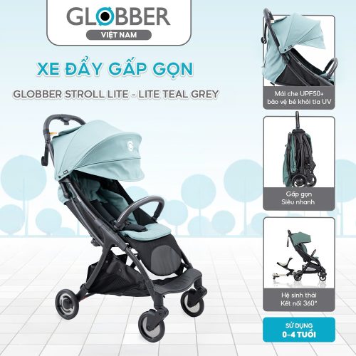 Xe đẩy gấp gọn Globber Stroll Lite, Lite Teal Grey