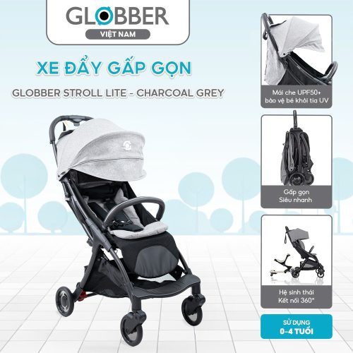 Xe đẩy gấp gọn Globber Stroll Lite, Charcoal Grey