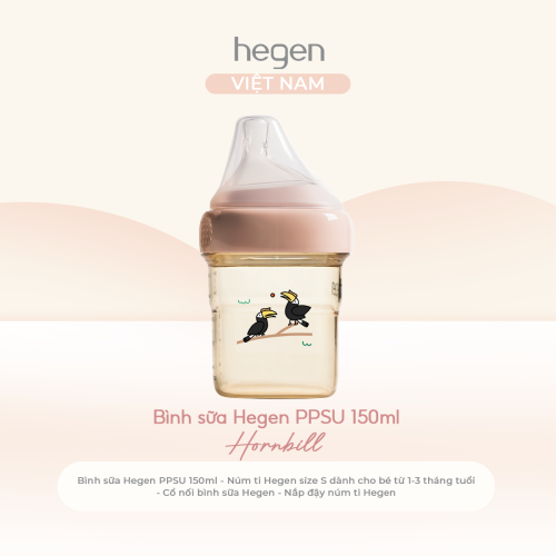 Bình sữa Hegen PPSU 150ml núm ti size S từ 1 - 3 tháng, Pink - Hornbill