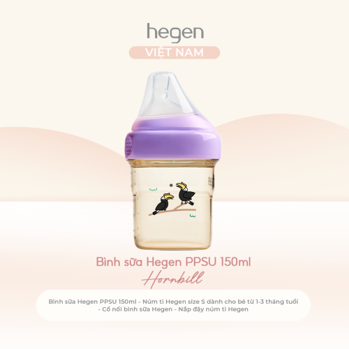 Bình sữa Hegen PPSU 150ml núm ti size S từ 1 - 3 tháng, Purple - Hornbill