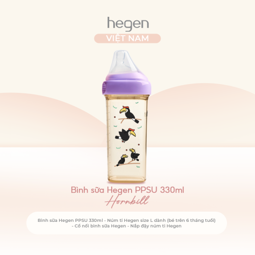 Bình sữa Hegen PPSU 330ml núm ti size L trên 6 tháng, Purple - Hornbill