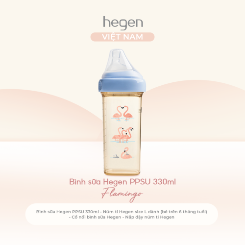 Bình sữa Hegen PPSU 330ml núm ti size L trên 6 tháng, Blue - Flamingo
