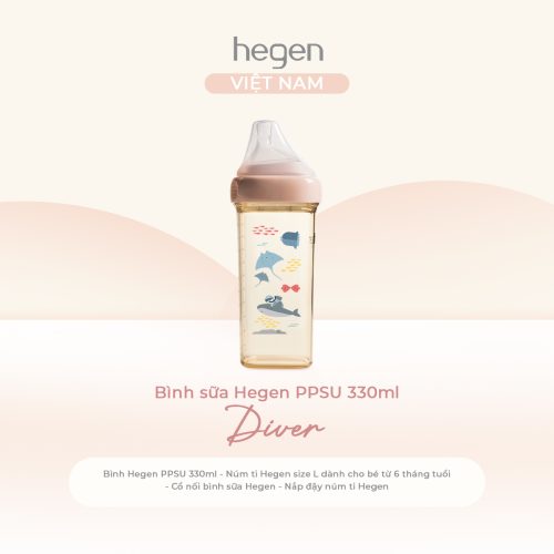 Bình sữa Hegen PPSU 330ml núm ti size L trên 6 tháng, Pink - Diver
