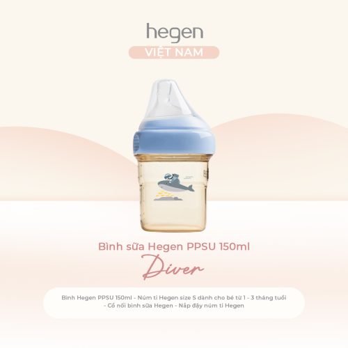 Bình sữa Hegen PPSU 150ml núm ti size S từ 1 - 3 tháng, Blue - Diver