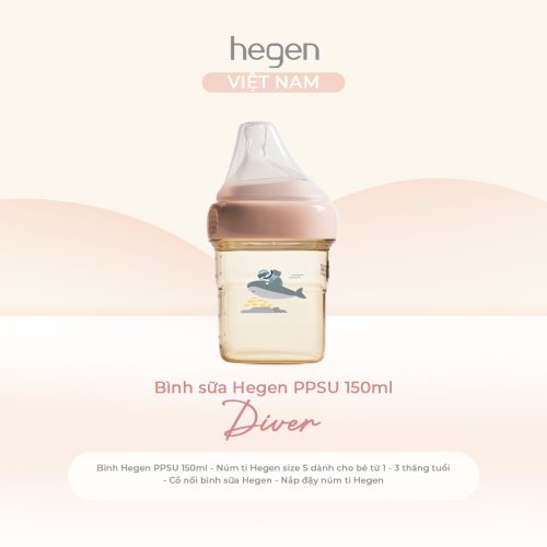 Bình sữa Hegen PPSU 150ml núm ti size S từ 1 - 3 tháng, Pink - Diver