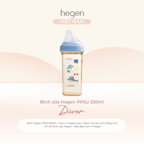 Bình sữa Hegen PPSU 330ml núm ti size L trên 6 tháng, Blue - Diver
