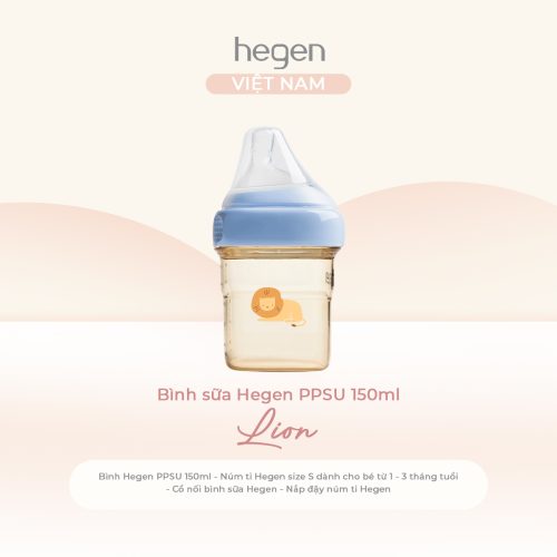 Bình sữa Hegen PPSU 150ml núm ti size S từ 1 - 3 tháng, Blue - Lion