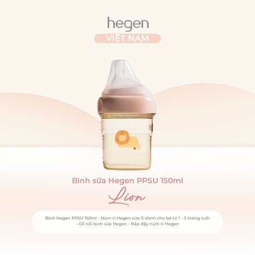 Bình sữa Hegen PPSU 150ml núm ti size S từ 1 - 3 tháng, Pink - Lion