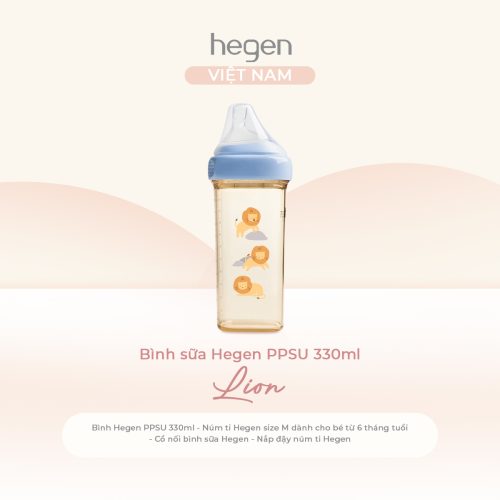 Bình sữa Hegen PPSU 330ml núm ti size L trên 6 tháng, Blue - Lion