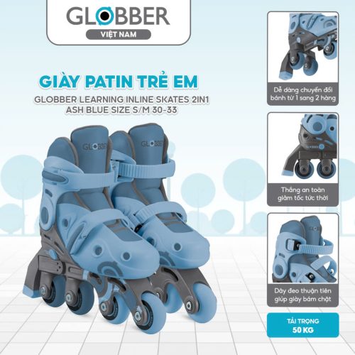 Giầy patin trẻ em Globber Learning Inline Skates 2in1 Size S/M 30-33, Ash Blue