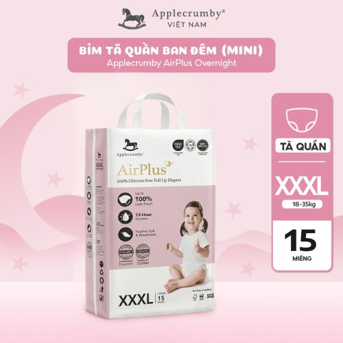 Bỉm tã quần đêm Applecrumby Airplus Overnight Mini Pull Ups size XXXL - 15 miếng (trên 18kg)