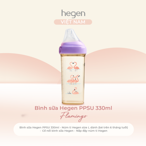 Bình sữa Hegen PPSU 330ml núm ti size L trên 6 tháng, Purple - Flamingo