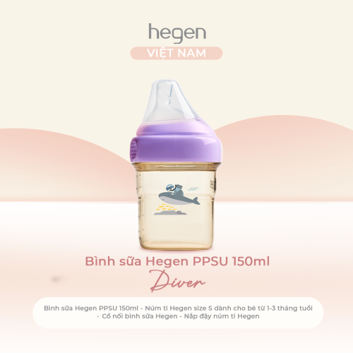 Bình sữa Hegen PPSU 150ml núm ti size S từ 1 - 3 tháng, Purple - Diver