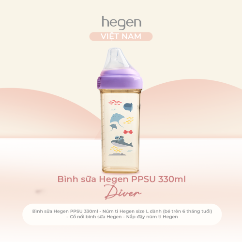 Bình sữa Hegen PPSU 330ml núm ti size L trên 6 tháng, Purple - Diver