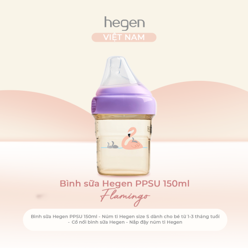 Bình sữa Hegen PPSU 150ml núm ti size S từ 1 - 3 tháng, Purple - Flamingo