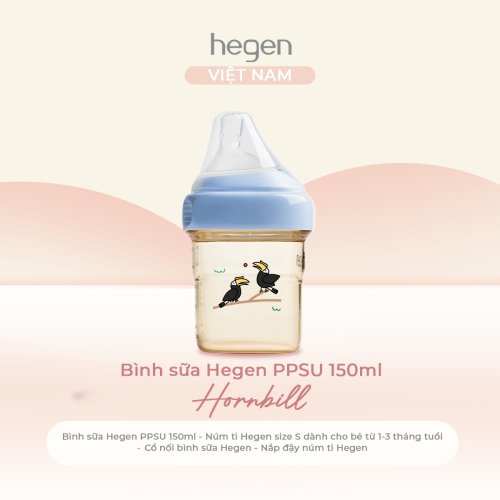 Bình sữa Hegen PPSU 150ml núm ti size S từ 1 - 3 tháng, Blue - Flamingo