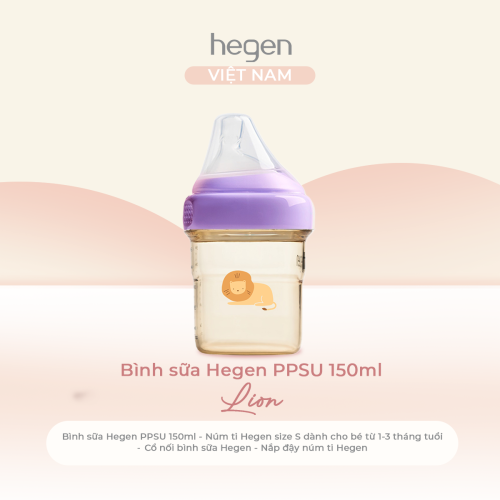 Bình sữa Hegen PPSU 150ml núm ti size S từ 1 - 3 tháng, Purple - Lion