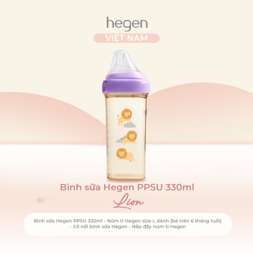 Bình sữa Hegen PPSU 330ml núm ti size L trên 6 tháng, Purple - Lion
